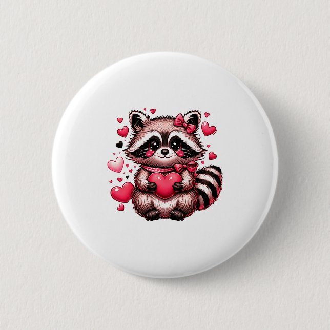 Raccoon Valentine Hearts  2 Inch Round Button (Front)