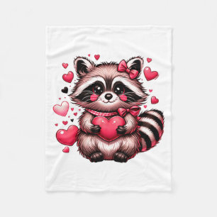 Raccoon Valentine Hearts  Fleece Blanket