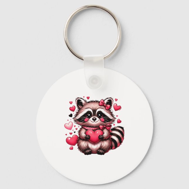 Raccoon Valentine Hearts  Keychain (Front)