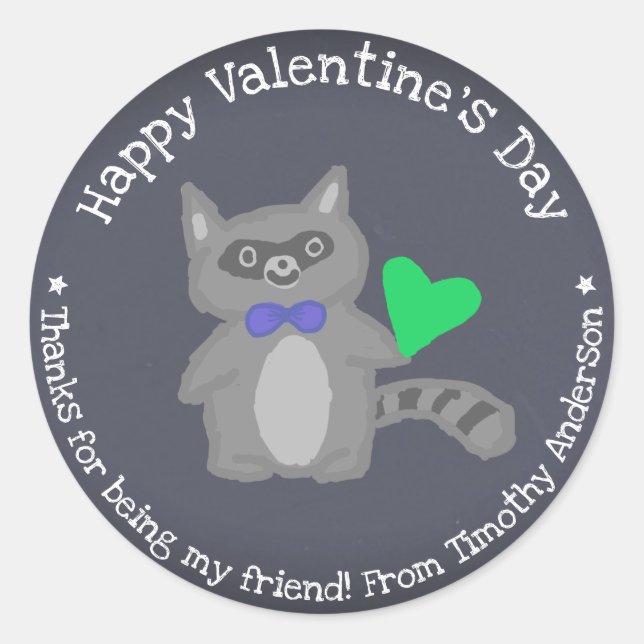Raccoon Valentine's Day Cute Kid's Classic Round Sticker (Front)