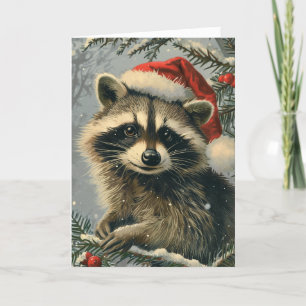Raccoon vintage personalized Christmas Holiday Card