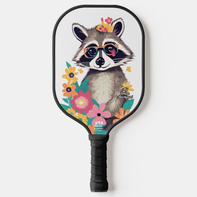 Raccoon w Glasses Personalized Pickleball Paddle (Front)