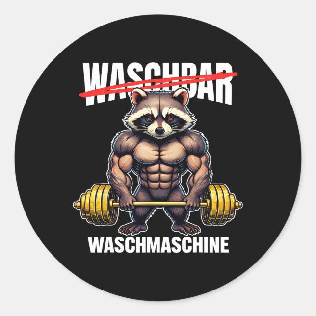 Raccoon Washing Machine Bodybuilding Fitness Gym  Classic Round Sticker (Front)