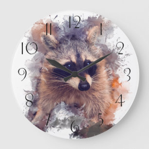 Raccoon Watercolor Large Clock