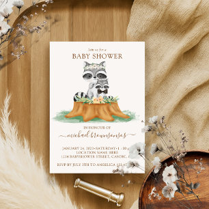 Raccoon Watercolor Mommy Baby Boy Shower Invitation