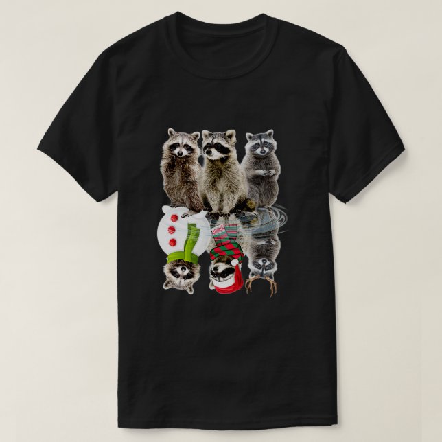 Raccoon Waterfall Reflection Christmas Pajama T-Shirt (Design Front)