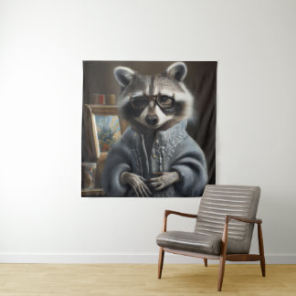 Raccoon wearing a tricot coat and glasses funny po tapestry
