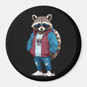 Raccoon Wearing Hoodie Funny Cool Animal Character Magnet
