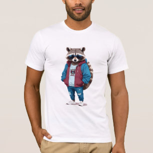 Raccoon Wearing Hoodie Funny Cool Animal Character T-Shirt