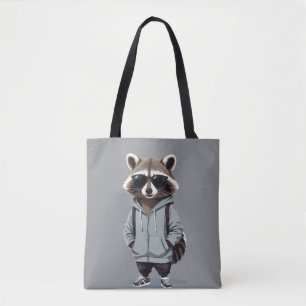 Raccoon Wearing Hoodie Funny Cool Animal Character Tote Bag