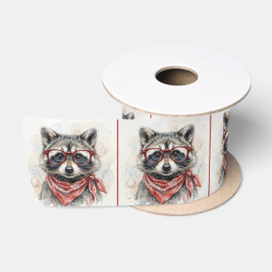 Raccoon Wearing Red Glasses and Bandana Satin Ribbon