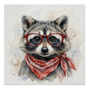 Raccoon Wearing Red Glasses Poster