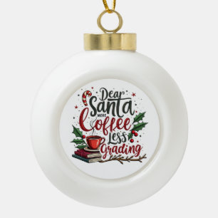 Raccoon Wearing Santa Hat and Christmas Ceramic Ball Christmas Ornament