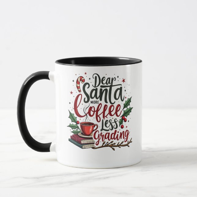 Raccoon Wearing Santa Hat and Christmas Mug (Left)