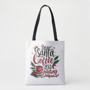 Raccoon Wearing Santa Hat and Christmas Tote Bag