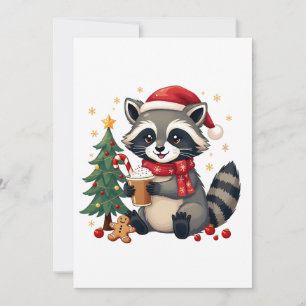 Raccoon Wearing Santa Hat For Christmas Holiday  Invitation