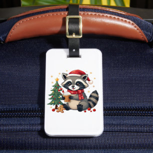 Raccoon Wearing Santa Hat For Christmas Holiday  Luggage Tag