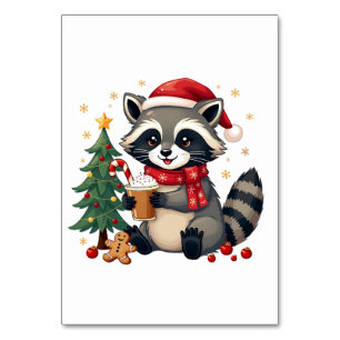 Raccoon Wearing Santa Hat For Christmas Holiday  Table Number