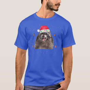 Raccoon Wears Santa Hat Snow Nice Naughty Christma T-Shirt