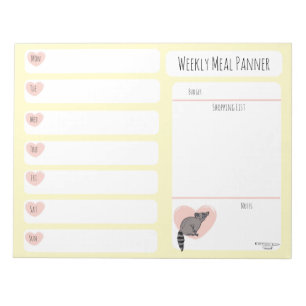 Raccoon Weekly Meal planner notepad 