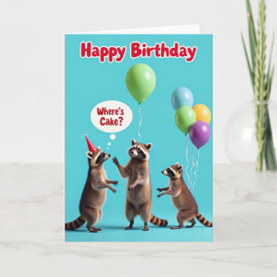 Raccoon Wheres Cake Birthday Card