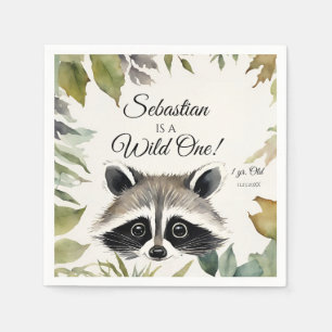 Raccoon Wild One Woodland Animal Birthday Party Napkin