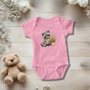 Raccoon Wildflowers Baby Girl Gift Bodysuit