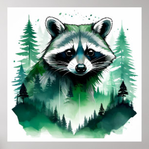 Raccoon Wildlife Animal Nature Environment Forest Poster