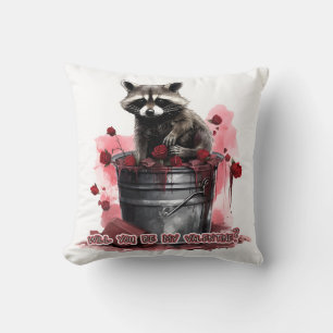 Raccoon Will you be my Valentine? Throw Pillow
