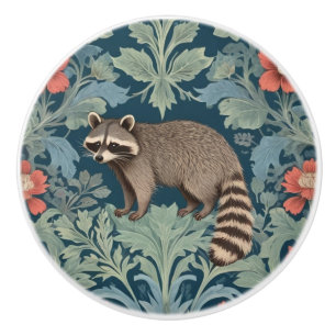 Raccoon William Morris style Left Facing Floral Ceramic Knob