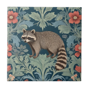 Raccoon William Morris style Left Facing Floral Tile