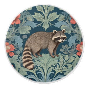Raccoon William Morris style Right Facing Floral Ceramic Knob
