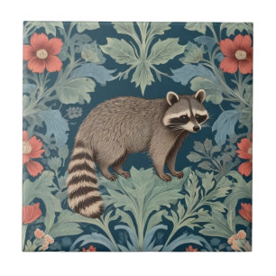 Raccoon William Morris style Right Facing Floral Tile