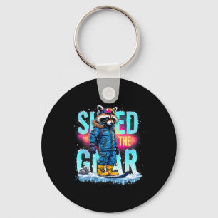 Raccoon Winter Sports Men Ski Shred The Gnar Snowb Keychain