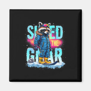 Raccoon Winter Sports Men Ski Shred The Gnar Snowb Magnet