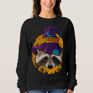 Raccoon Witch Funny Halloween Costume Creepy Moon Sweatshirt