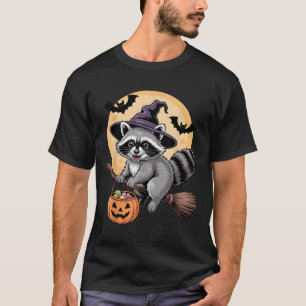 Raccoon Witch Hat Pumpkin Halloween Costume Men Wo T-Shirt
