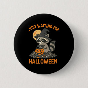 Raccoon witch hat pumpkin halloween trick or treat 2 inch round button