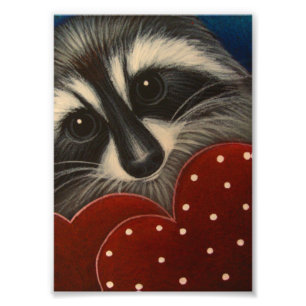 RACCOON WITH 2 HEARTS 5" X 7" PRINT