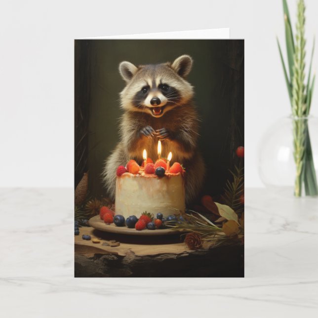 Raccoon with a Birthday Cake Card (Front)