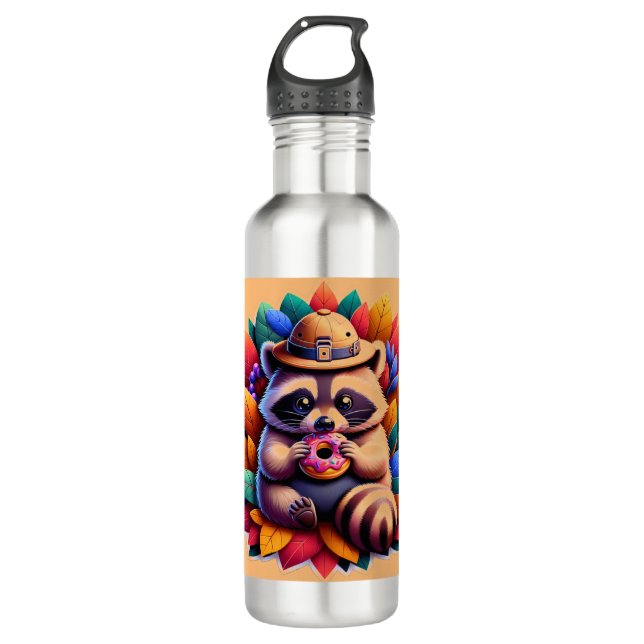 raccoon with a doughnut 710 ml water bottle (Front)