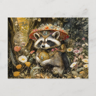 Raccoon with a Fly Agaric Mushroom in Fantasy Fore Postcard