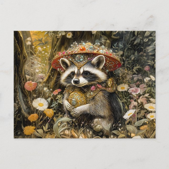 Raccoon with a Fly Agaric Mushroom in Fantasy Fore Postcard (Front)