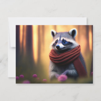 Raccoon with a Scarf in the Forest Postcard