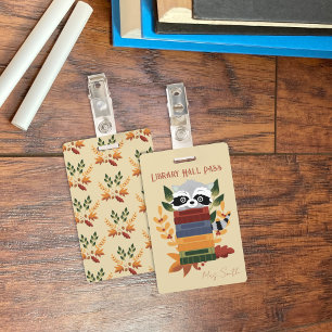 Raccoon With Books Library Hall Pass Badge