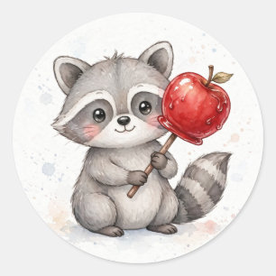 Raccoon with Candy Apple Halloween Classic Round Sticker