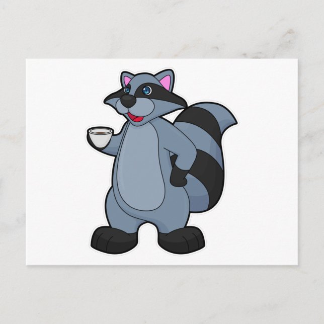 Raccoon with Cup of Coffee Postcard (Front)