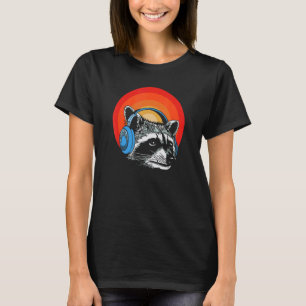 Raccoon With Headphones Music Fan & Audiophile   T-Shirt
