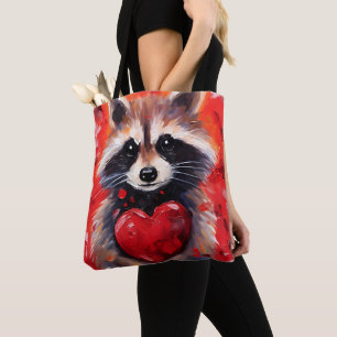 Raccoon with hearts Valentines day Tote Bag