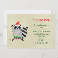 Raccoon with Holiday Lights Christmas Party Invite